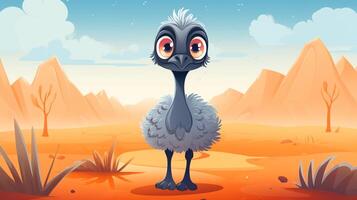 a cute little Emu in vector style. Generative AI photo