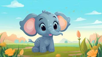 a cute little Elephant in vector style. Generative AI photo