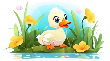 a cute little Duck in vector style. Generative AI photo