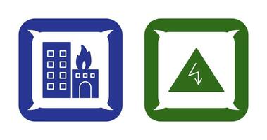 burning building and electricity danger Icon vector