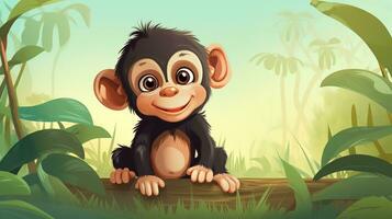 a cute little Chimpanzee in vector style. Generative AI photo