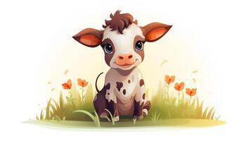 a cute little Cow in vector style. Generative AI photo