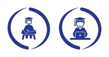 Studying on Desk and Student on Laptop Icon vector