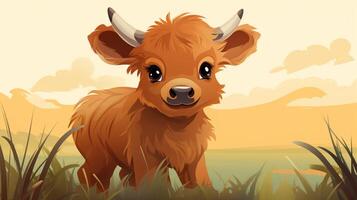 a cute little Buffalo in vector style. Generative AI photo