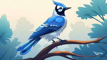 a cute little Blue Jay in vector style. Generative AI photo