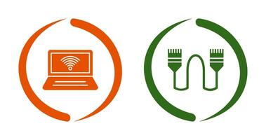 Connected Laptop and Internet Cable Icon vector