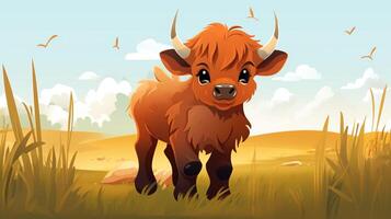 a cute little Buffalo in vector style. Generative AI photo