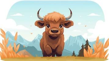 a cute little Buffalo in vector style. Generative AI photo