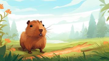 a cute little Capybara in vector style. Generative AI photo