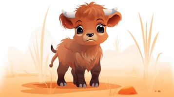 a cute little Buffalo in vector style. Generative AI photo