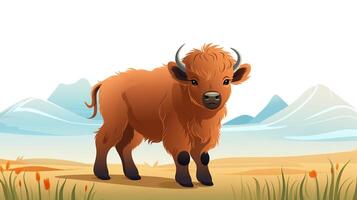 a cute little Bison in vector style. Generative AI photo