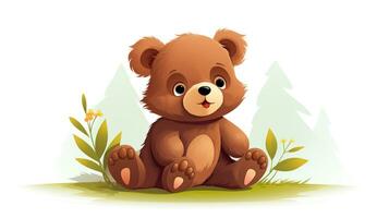 a cute little Bear in vector style. Generative AI photo