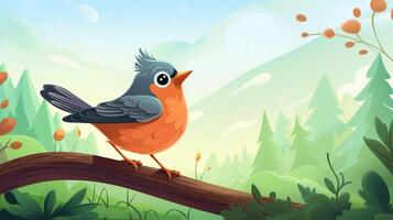 a cute little American Robin in vector style. Generative AI photo