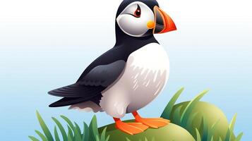 a cute little Atlantic Puffin in vector style. Generative AI photo