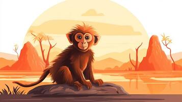 a cute little Baboon in vector style. Generative AI photo