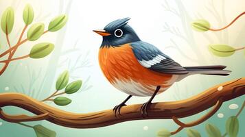 a cute little American Robin in vector style. Generative AI photo