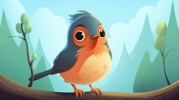 a cute little American Robin in vector style. Generative AI photo