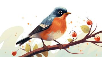 a cute little American Robin in vector style. Generative AI photo