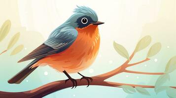 a cute little American Robin in vector style. Generative AI photo