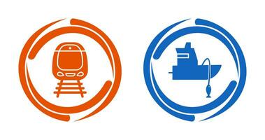 Train and Fishing Boat Icon vector