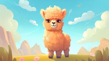 a cute little Alpaca in vector style. Generative AI photo