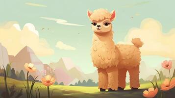 a cute little Alpaca in vector style. Generative AI photo