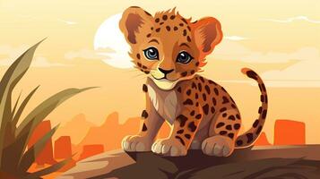 a cute little African Leopard in vector style. Generative AI photo