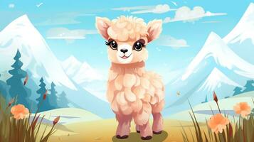 un linda pequeño alpaca en vector estilo. generativo ai foto