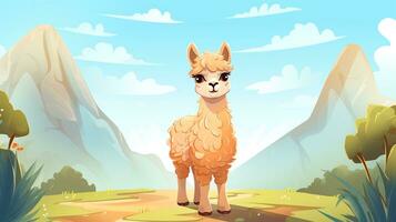 a cute little Alpaca in vector style. Generative AI photo