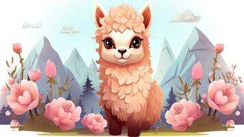 a cute little Alpaca in vector style. Generative AI photo