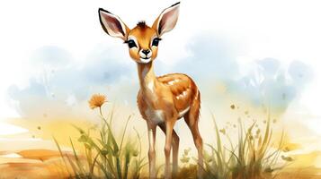 a cute little Gazelle in watercolor style. Generative AI photo