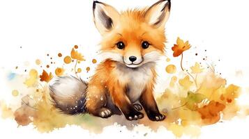 a cute little Fox in watercolor style. Generative AI photo