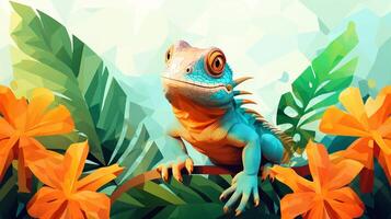 un linda pequeño iguana en vector estilo. generativo ai foto