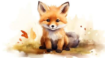 a cute little Fox in watercolor style. Generative AI photo