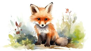 a cute little Fox in watercolor style. Generative AI photo