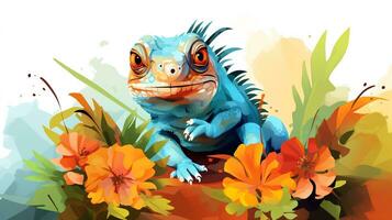 a cute little Iguana in vector style. Generative AI photo