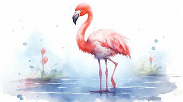 a cute little Flamingo in watercolor style. Generative AI photo