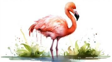 a cute little Flamingo in watercolor style. Generative AI photo