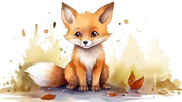 a cute little Fox in watercolor style. Generative AI photo