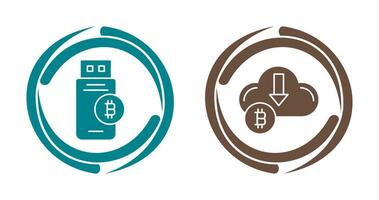 Bitcoin Usb Device and Down Arrow Icon vector