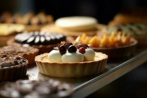 de cerca foto de delicioso tarta panadería. generar ai