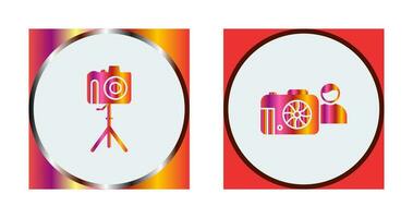 camera on stand and photographer Icon vector