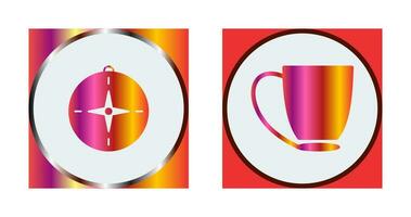 Brújula y café taza icono vector