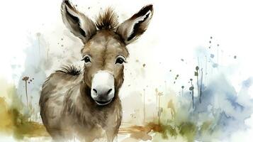 a cute little Donkey in watercolor style. Generative AI photo