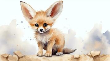 a cute little Fennec Fox in watercolor style. Generative AI photo