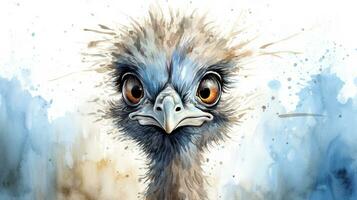 a cute little Emu in watercolor style. Generative AI photo