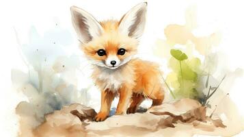 a cute little Fennec Fox in watercolor style. Generative AI photo