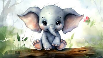 a cute little Elephant in watercolor style. Generative AI photo