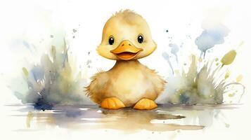 a cute little Duck in watercolor style. Generative AI photo