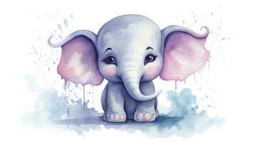a cute little Elephant in watercolor style. Generative AI photo